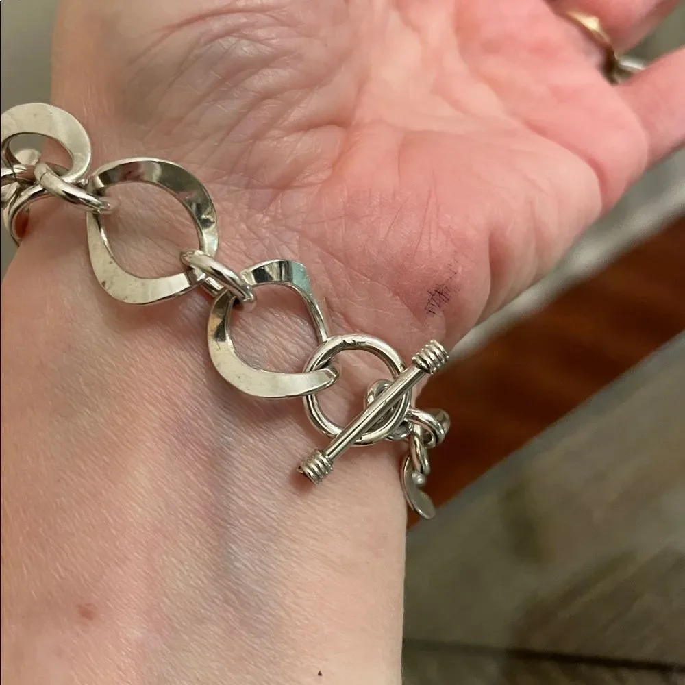 Vintage Sterling Silver Curved Circle Chain Link Toggle Bracelet, Length 7 3/4”